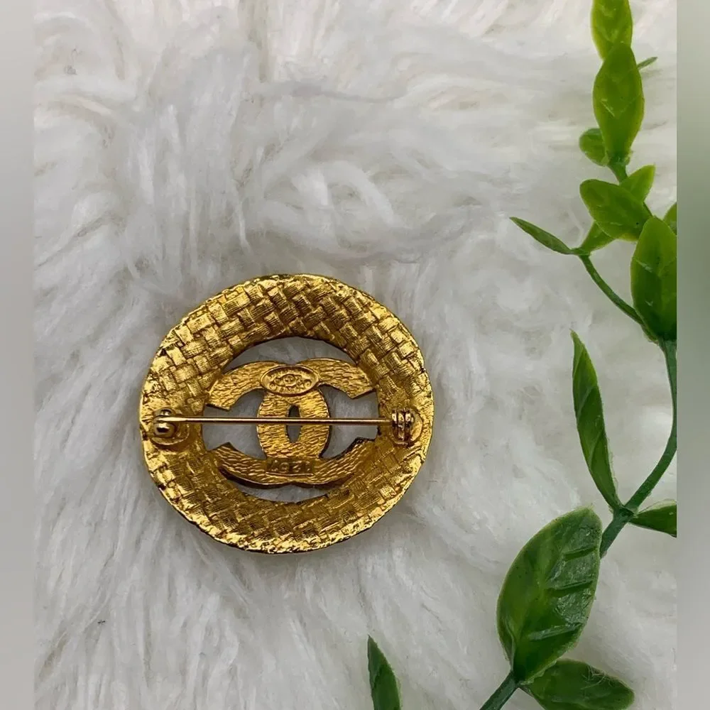 Vintage Chanel Gold Woven Logo Brooch